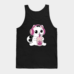 Gamer Cat Drinking Bubble Tea Tank Top